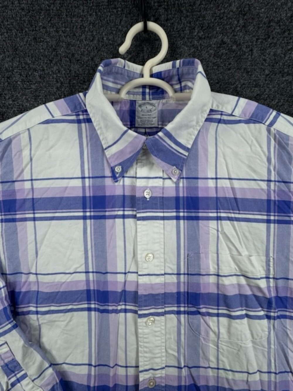 Brooks Brothers Oxford Supima USA Plaid Regent White Blue Cotton Button-Down